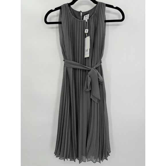 NWT HALSTON Heritage Pleated Chiffon Gray Halter Mini Dress Size 4 - Picture 1 of 8